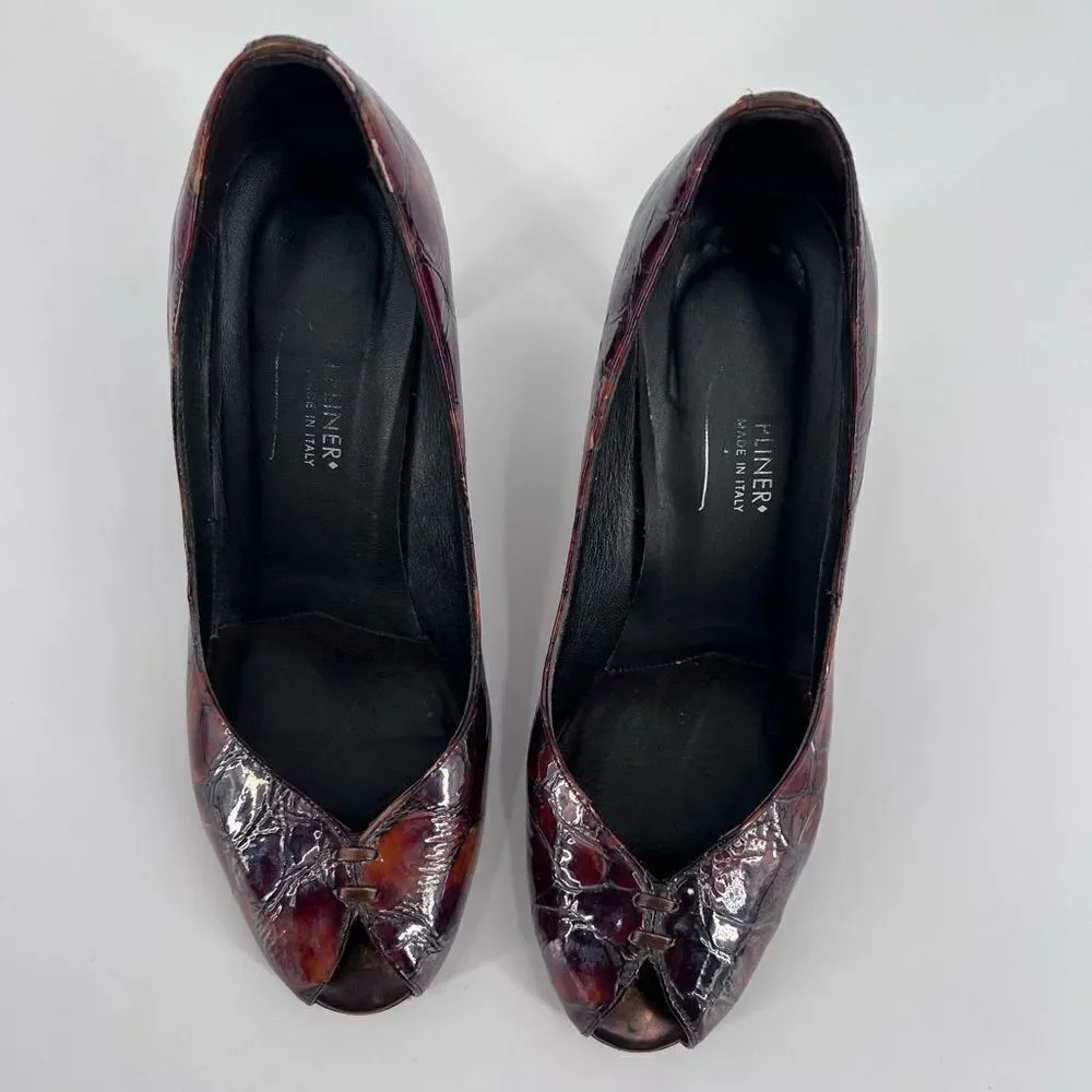 Donald J Pliner tortoise peep‎ toe pumps size 6.5 patent patchwork